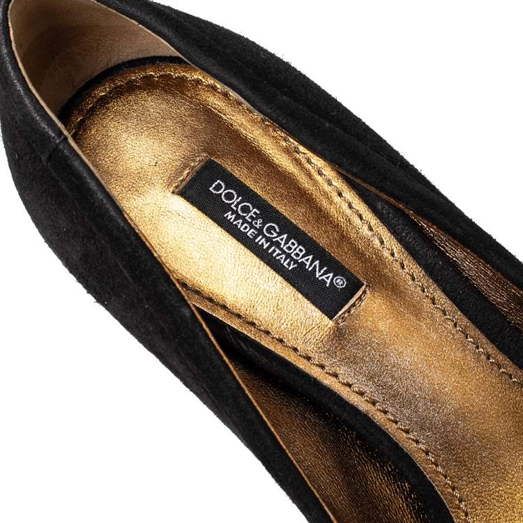 Pre Owned Dolce & Gabbana Black Suede And Fabric Embellished Bow Pumps Size 36