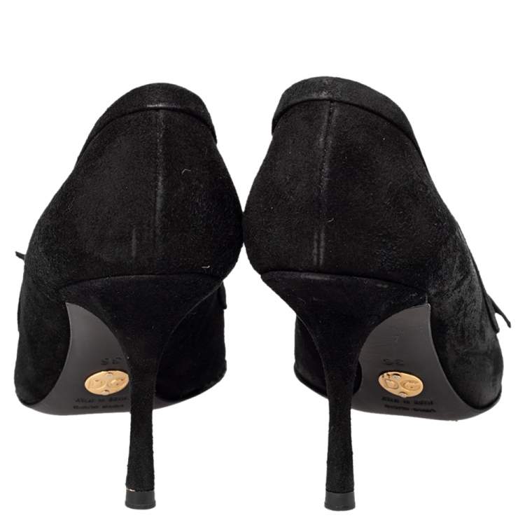 Pre Owned Dolce & Gabbana Black Suede And Fabric Embellished Bow Pumps Size 36