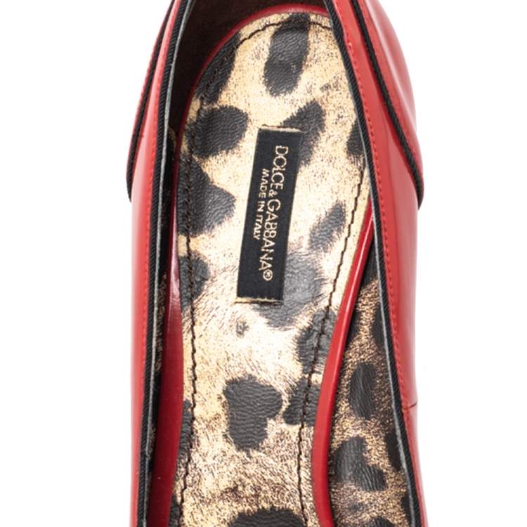Pre Owned Dolce & Gabbana Red Leather Peep Toe Pumps Size 37.5