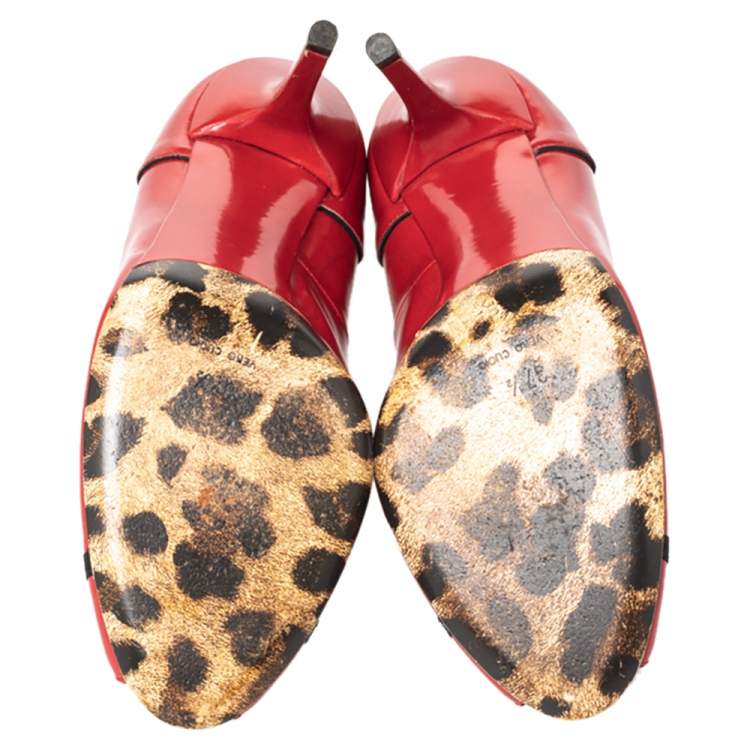 Pre Owned Dolce & Gabbana Red Leather Peep Toe Pumps Size 37.5