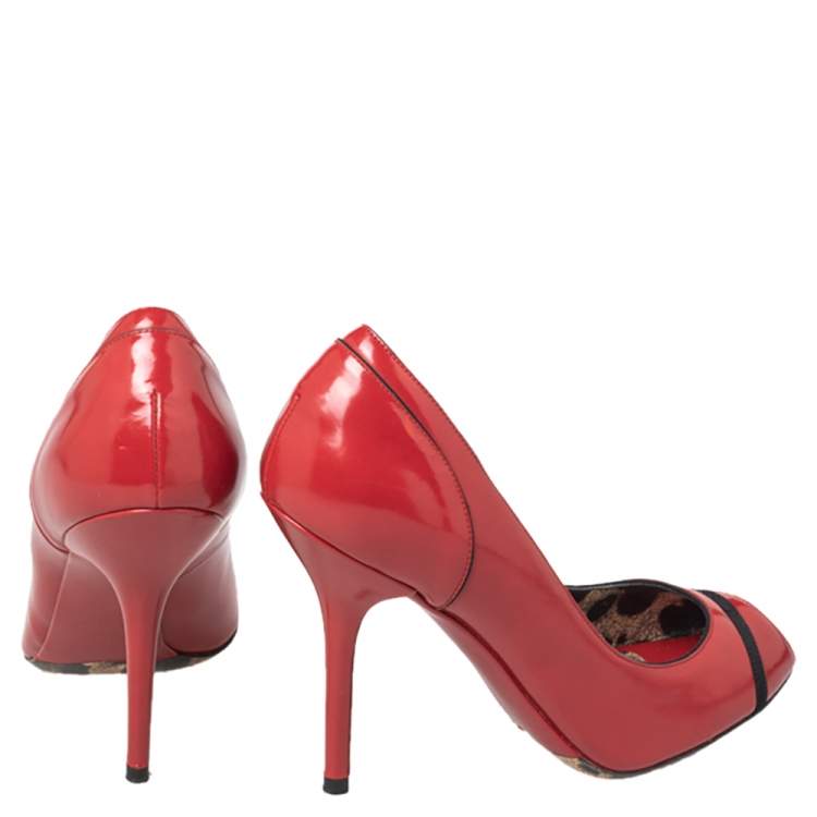 Pre Owned Dolce & Gabbana Red Leather Peep Toe Pumps Size 37.5