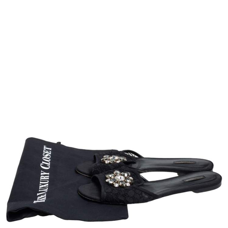مملوكة مسبقًا Dolce & Gabbana Black Lace Sofia Crystal Embellished Flats Size 41