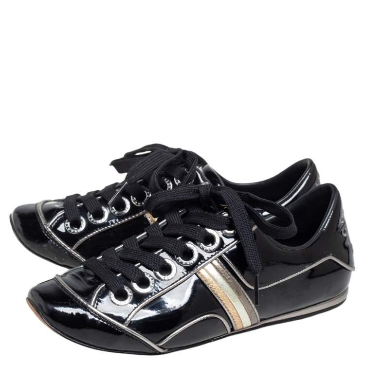 Pre Owned Dolce & Gabbana Black Patent Leather Striped Sneakers Size 35