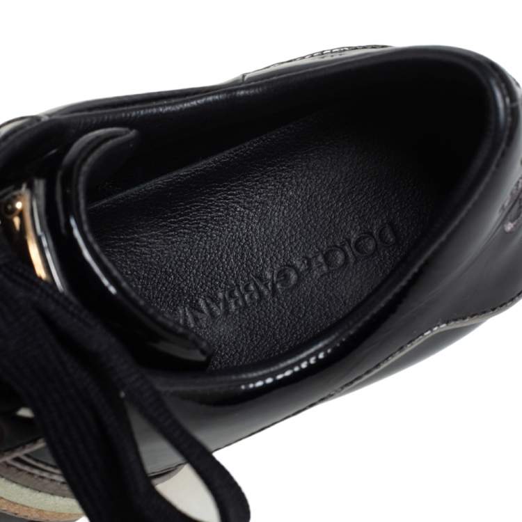 Pre Owned Dolce & Gabbana Black Patent Leather Striped Sneakers Size 35
