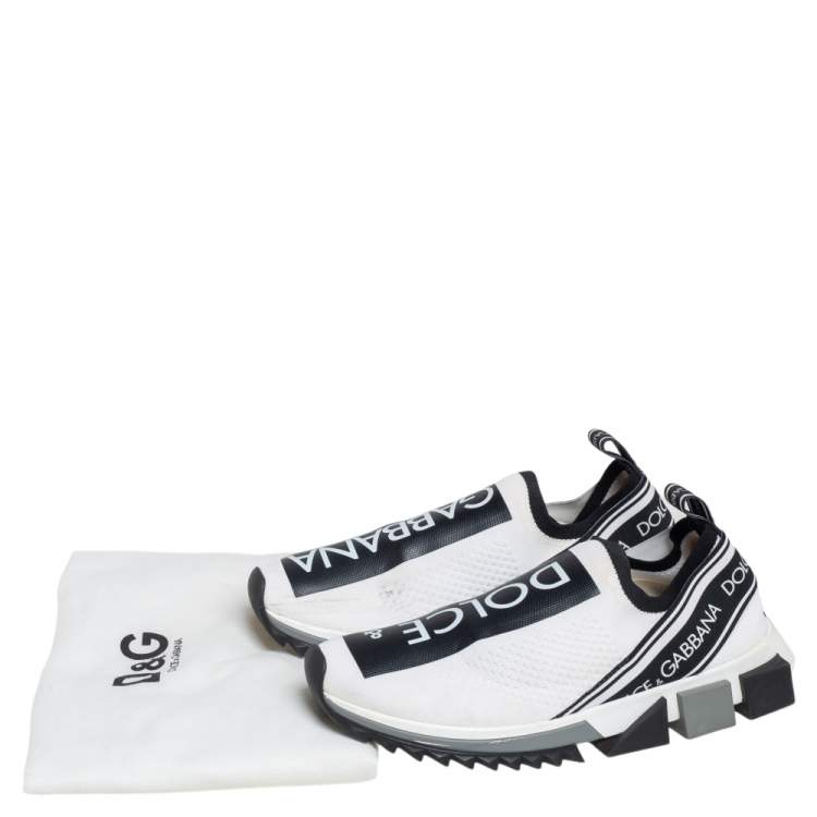 Pre Owned Dolce & Gabbana White/Black Knit Fabric Sorrento Sneakers Size 40