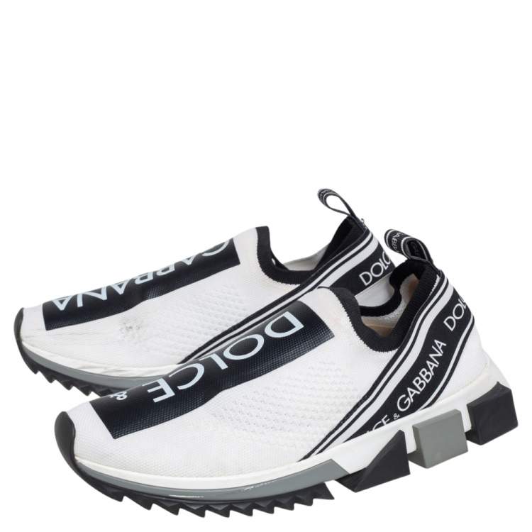 Pre Owned Dolce & Gabbana White/Black Knit Fabric Sorrento Sneakers Size 40