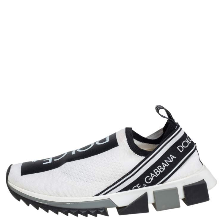 Pre Owned Dolce & Gabbana White/Black Knit Fabric Sorrento Sneakers Size 40