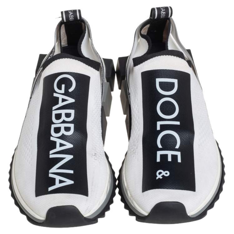 Pre Owned Dolce & Gabbana White/Black Knit Fabric Sorrento Sneakers Size 40