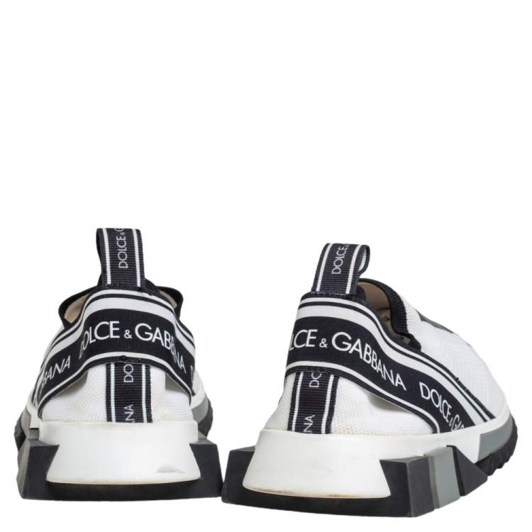 Pre Owned Dolce & Gabbana White/Black Knit Fabric Sorrento Sneakers Size 40