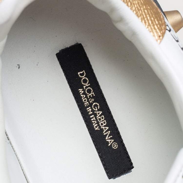 Pre Owned Dolce & Gabbana White Leather Graffiti Printed Portofino Low Top Sneakers Size 37.5