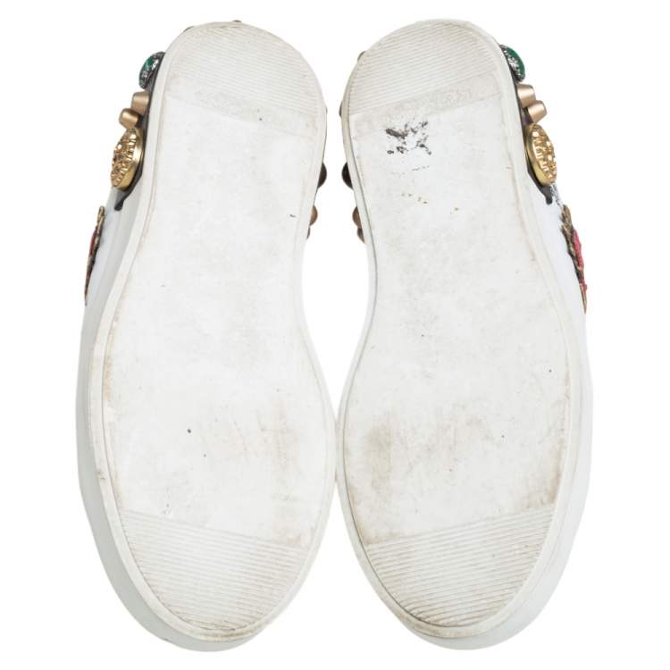 Pre Owned Dolce & Gabbana White Leather Graffiti Printed Portofino Low Top Sneakers Size 37.5