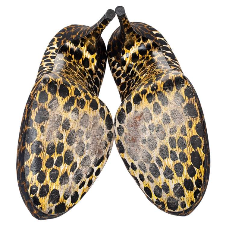 Pre Owned Dolce & Gabbana Black/Brown Leopard Print Fabric Platform Pumps Size 37