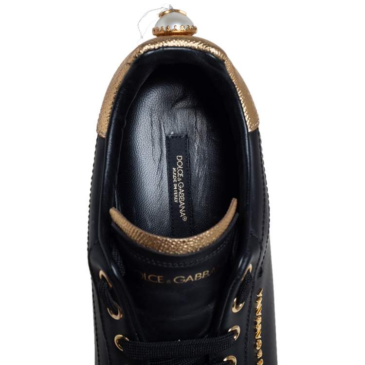 Pre Owned Dolce&Gabbana Black Leather Portofino Low Top Sneakers Size 40