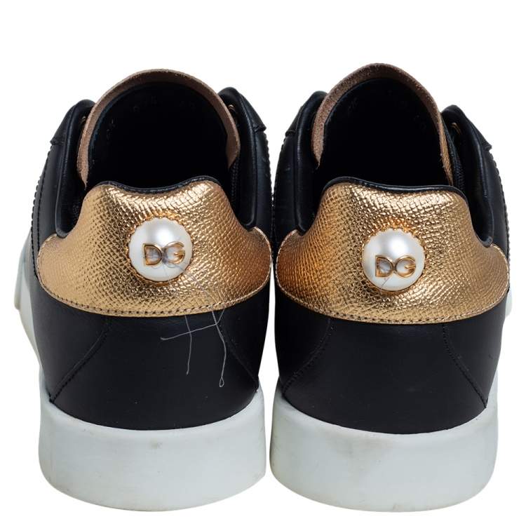 Pre Owned Dolce&Gabbana Black Leather Portofino Low Top Sneakers Size 40