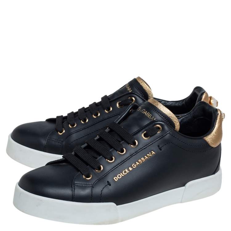 Pre Owned Dolce&Gabbana Black Leather Portofino Low Top Sneakers Size 40