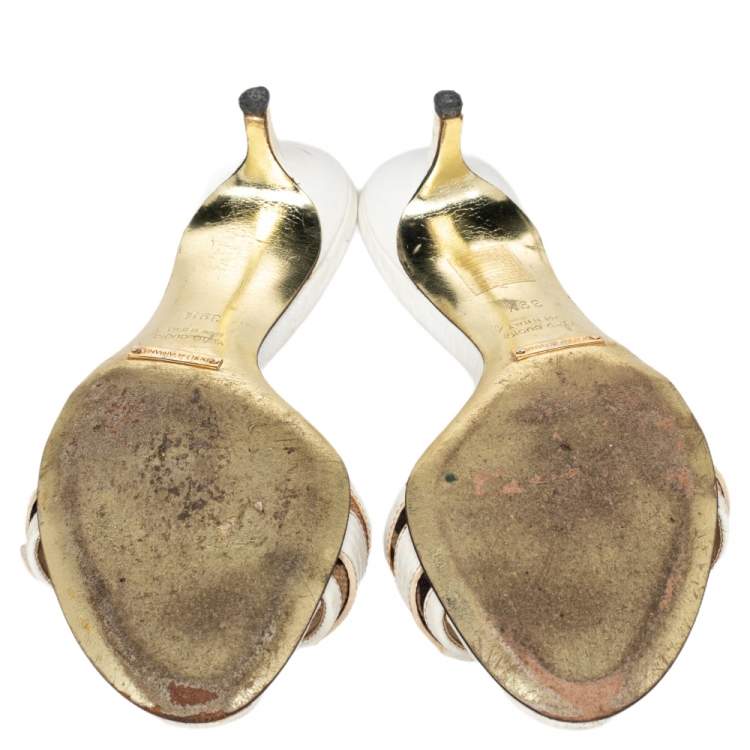 Pre Owned Dolce & Gabbana White Leather Open Toe Sandals Size 39.5