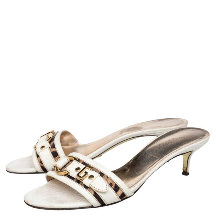 Pre Owned Dolce & Gabbana White Leather Open Toe Sandals Size 39.5