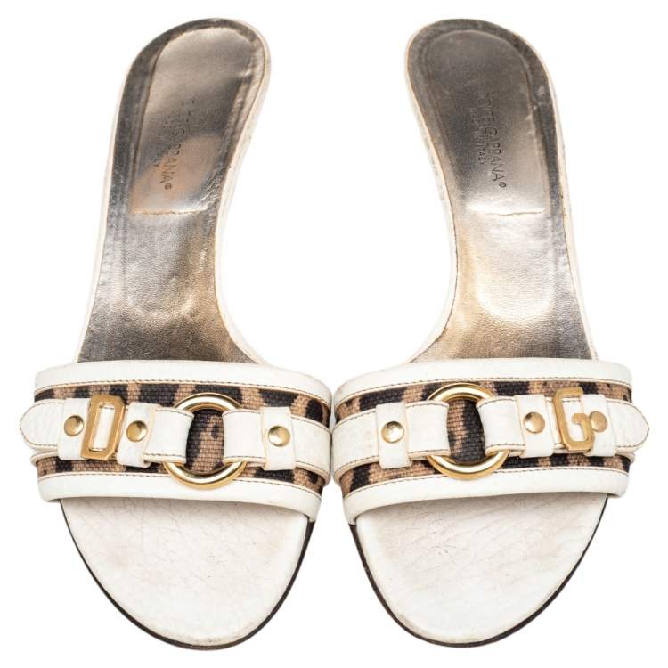Pre Owned Dolce & Gabbana White Leather Open Toe Sandals Size 39.5