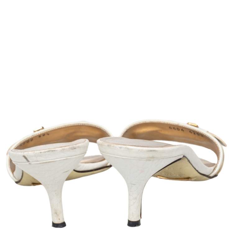 Pre Owned Dolce & Gabbana White Leather Open Toe Sandals Size 39.5