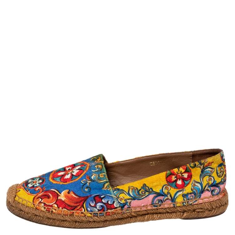 Pre Owned Dolce & Gabbana Multicolor Majolica Print Fabric Sip On Espadrilles Size 40