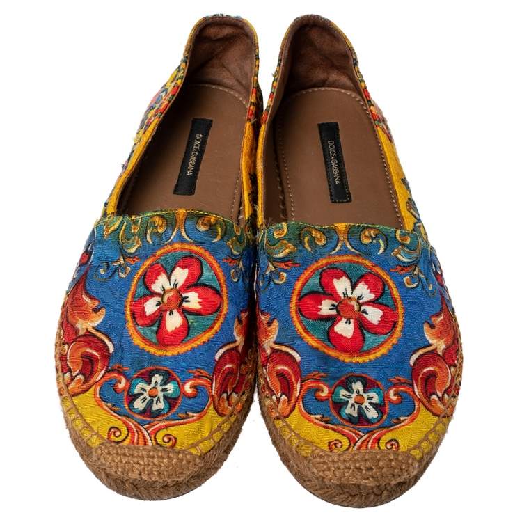 Pre Owned Dolce & Gabbana Multicolor Majolica Print Fabric Sip On Espadrilles Size 40