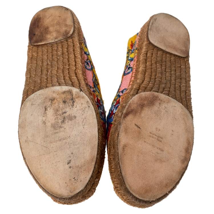 Pre Owned Dolce & Gabbana Multicolor Majolica Print Fabric Sip On Espadrilles Size 40