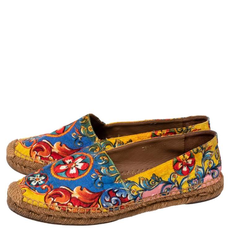 Pre Owned Dolce & Gabbana Multicolor Majolica Print Fabric Sip On Espadrilles Size 40