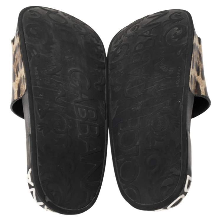 مملوكة مسبقًا Dolce & Gabbana Brown/Beige Leopard Print Leather Flat Slides Size 41