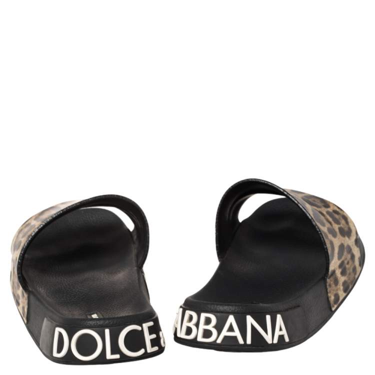 مملوكة مسبقًا Dolce & Gabbana Brown/Beige Leopard Print Leather Flat Slides Size 41