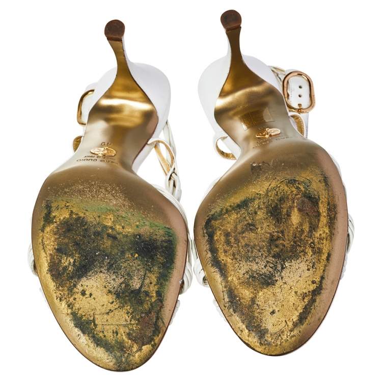Pre Owned Dolce & Gabbana White Leather Strappy Slingback Sandals Size 40