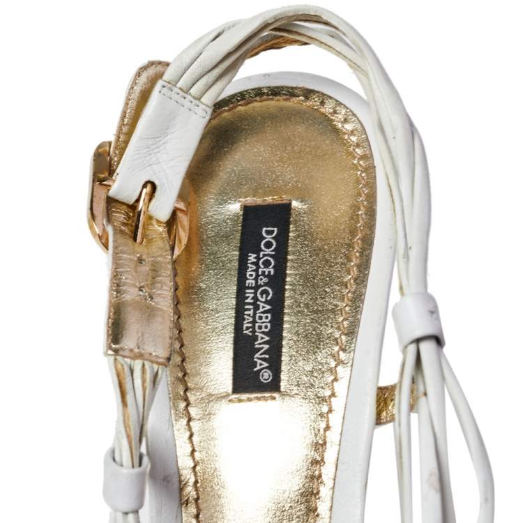 Pre Owned Dolce & Gabbana White Leather Strappy Slingback Sandals Size 40