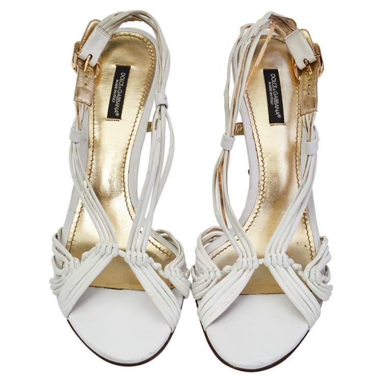 Pre Owned Dolce & Gabbana White Leather Strappy Slingback Sandals Size 40