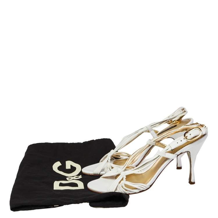 Pre Owned Dolce & Gabbana White Leather Strappy Slingback Sandals Size 40