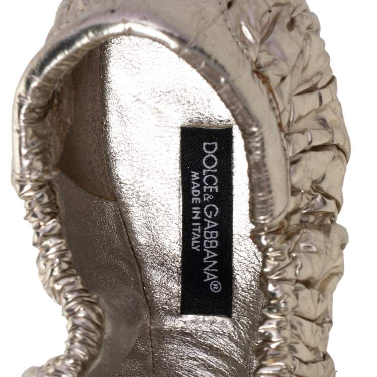 Pre Owned Dolce & Gabbana Gold Patent Leather Scrunch Ballet Flats Size 39