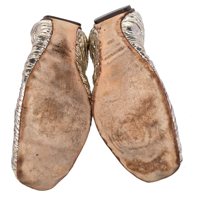 Pre Owned Dolce & Gabbana Gold Patent Leather Scrunch Ballet Flats Size 39