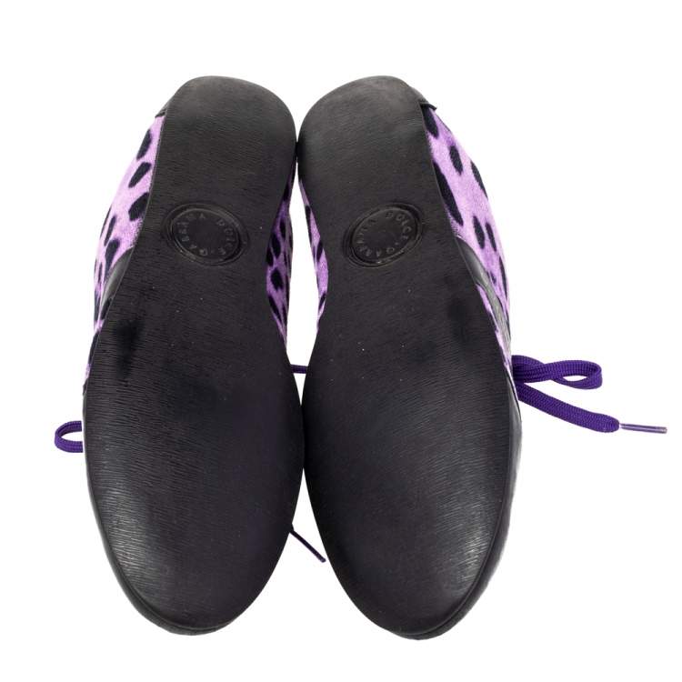 Pre Owned Dolce & Gabbana Purple/Black Leopard Print Canvas And Leather Low Top Sneakers Size 41