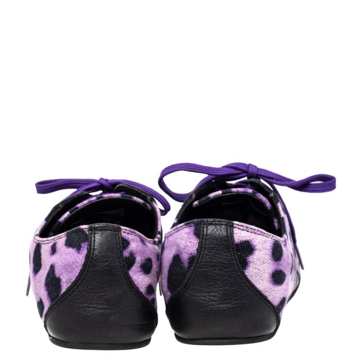 Pre Owned Dolce & Gabbana Purple/Black Leopard Print Canvas And Leather Low Top Sneakers Size 41