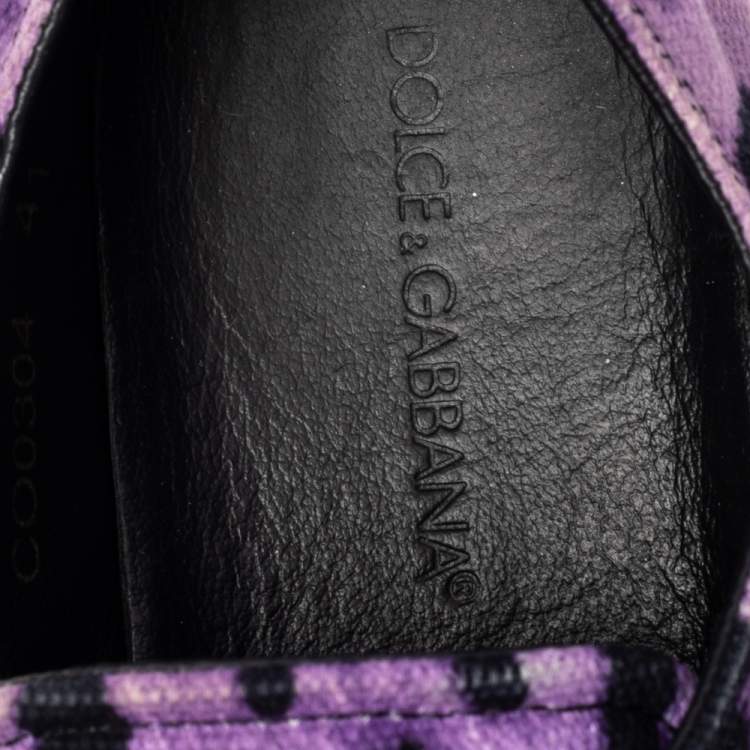 Pre Owned Dolce & Gabbana Purple/Black Leopard Print Canvas And Leather Low Top Sneakers Size 41
