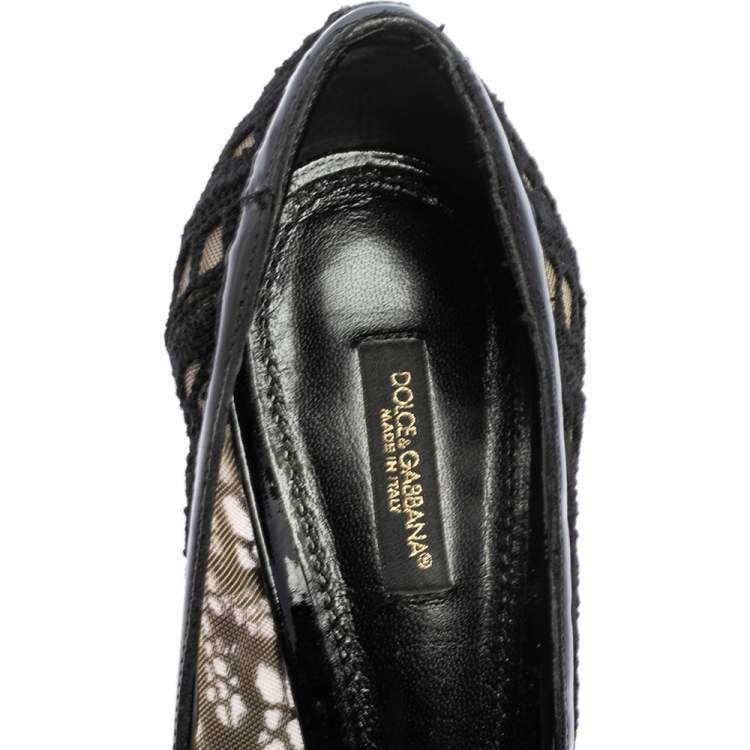 Pre Owned Dolce & Gabbana Black Fabric, Mesh  and Patent Leather Trim Open Toe Pumps Size 40