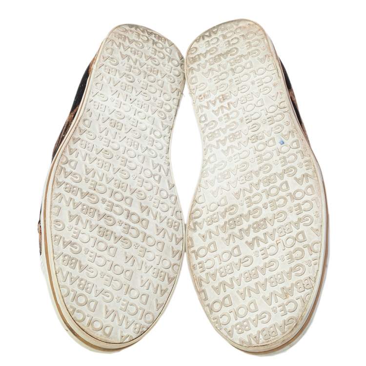 مملوكة مسبقًا Dolce & Gabbana Brown/White Leopard Print Canvas and Leather Lace Low Top Sneakers Size 38