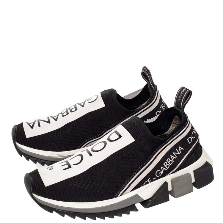 Pre Owned Dolce & Gabbana Black Knit Fabric Sorrento Slip On Sneakers Size 36