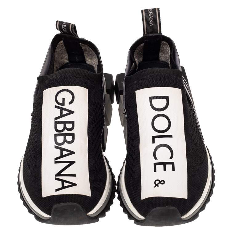 Pre Owned Dolce & Gabbana Black Knit Fabric Sorrento Slip On Sneakers Size 36
