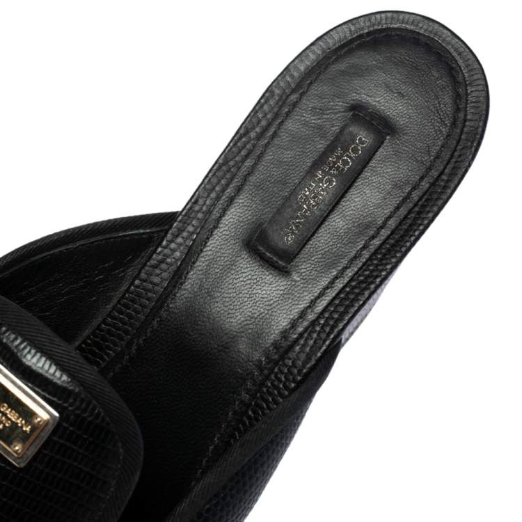 Pre Owned Dolce & Gabbana Black Lizard Embossed Leather Wedge Sandals Size 40