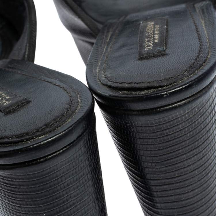 Pre Owned Dolce & Gabbana Black Lizard Embossed Leather Wedge Sandals Size 40