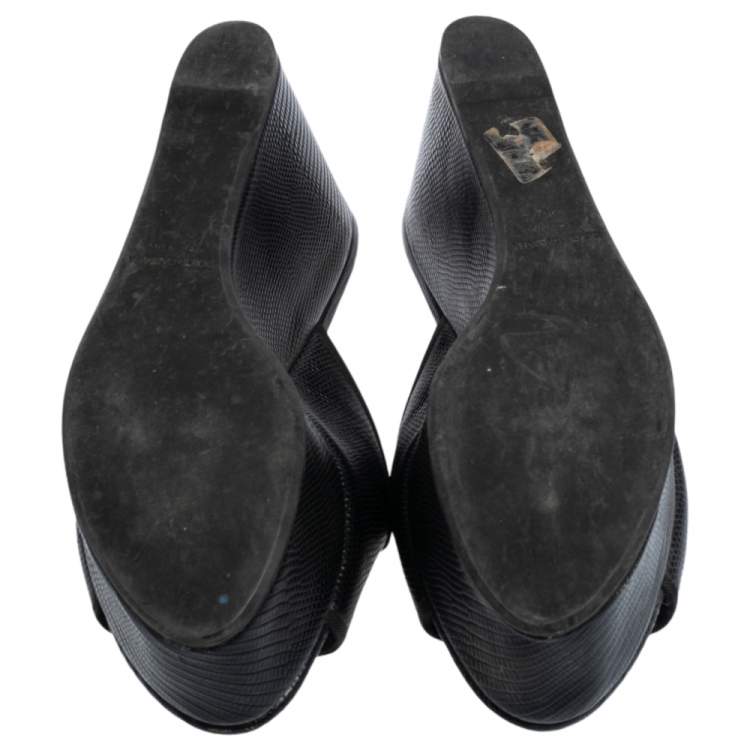Pre Owned Dolce & Gabbana Black Lizard Embossed Leather Wedge Sandals Size 40