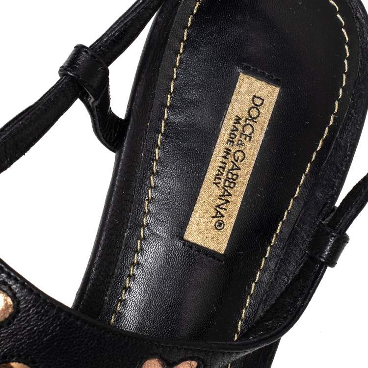 Pre Owned Dolce & Gabbana Black Leather T Strap Flat Sandals Size 38