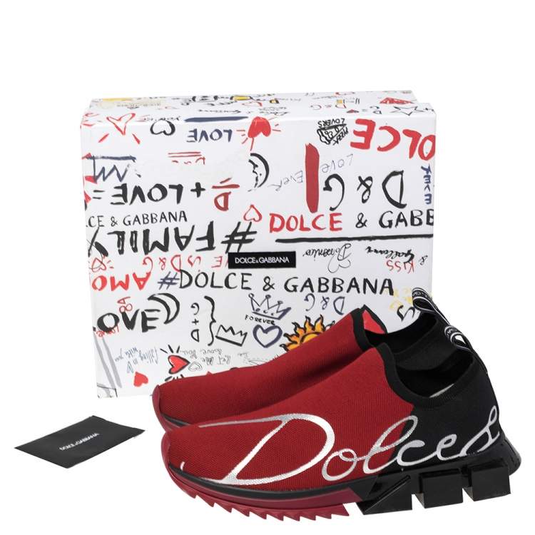 Pre Owned Dolce & Gabbana Red/Black Fabric Sorrento Sneakers Size 41