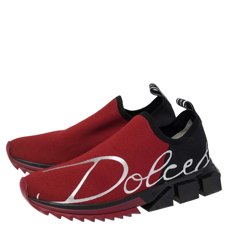 Pre Owned Dolce & Gabbana Red/Black Fabric Sorrento Sneakers Size 41