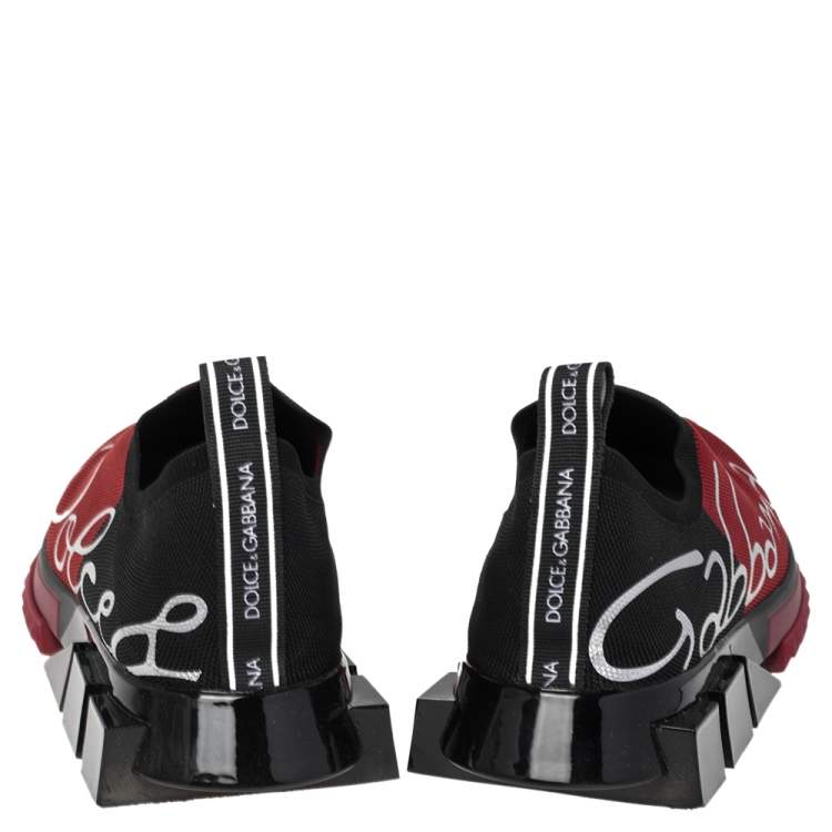 Pre Owned Dolce & Gabbana Red/Black Fabric Sorrento Sneakers Size 41