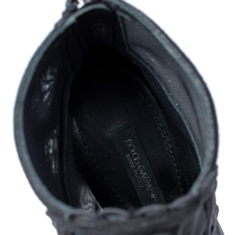 Pre Owned Dolce & Gabbana Black Mesh and Suede Trim Peep Toe Booties Size 38
